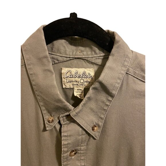 Cabelas Army Green Lightweight‎ Long Sleeve Button Up Shirt Sz M Tall Outdoor - Picture 2 of 11